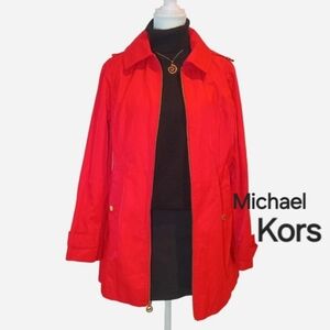 Michael Kors Vibrant Red Trench Coat Jacket Pea Coat Preppy Holiday Office Y2K